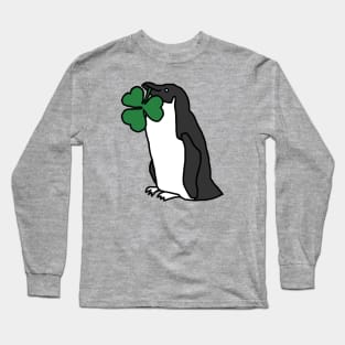 Saint Patricks Day Penguin with Shamrock Long Sleeve T-Shirt